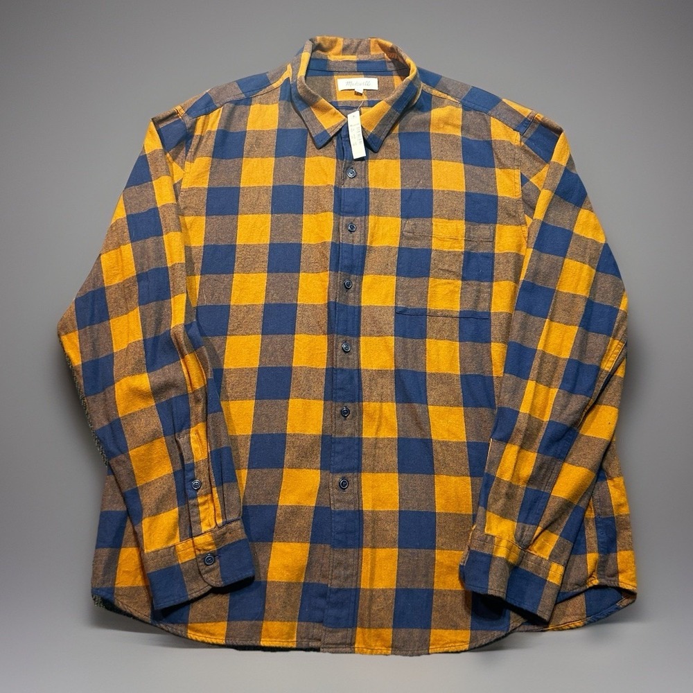 Madewell NWT Shirt Mens 2XL Yellow Buffalo Check Flannel Relaxed Fit